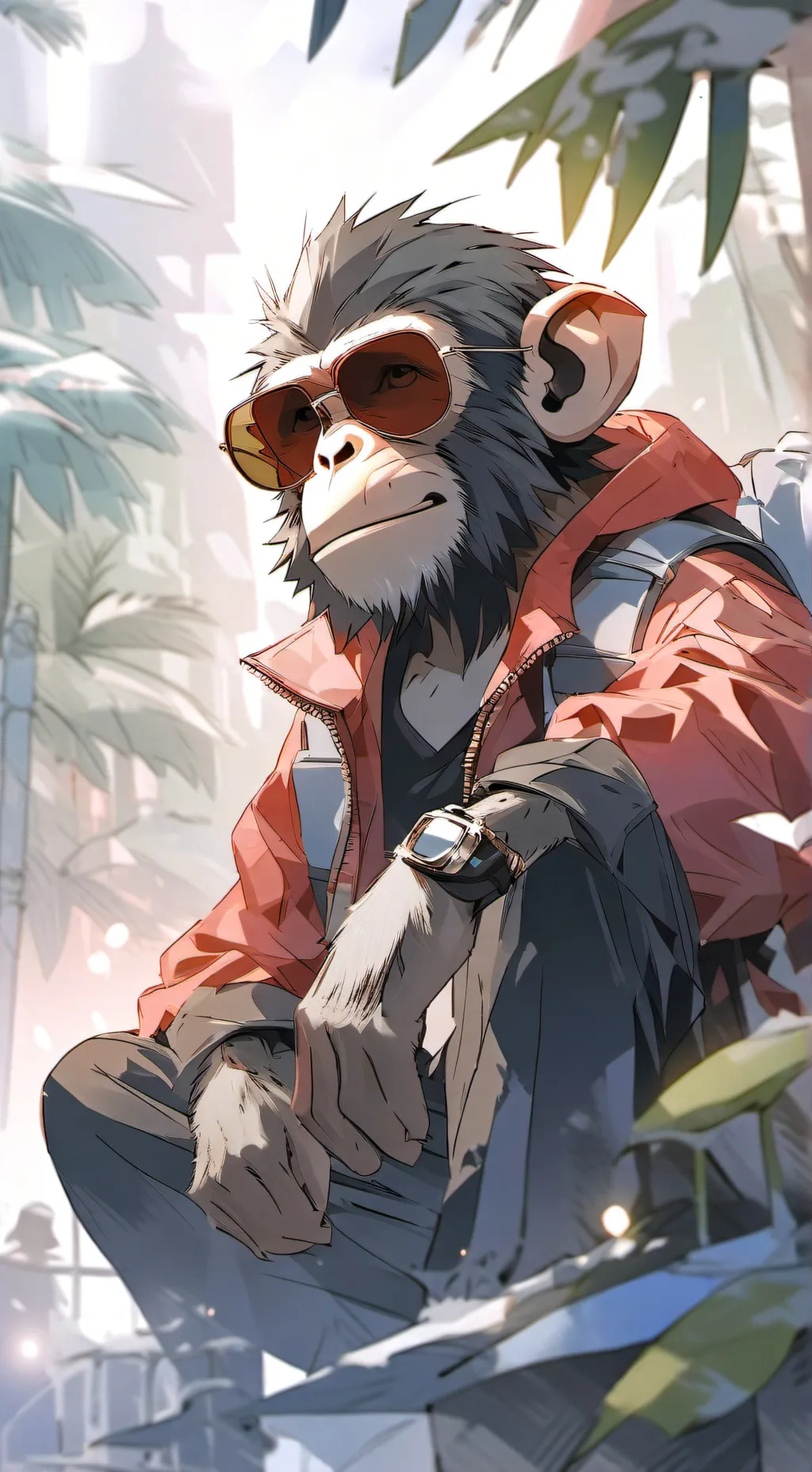 ai character: chill monkey  background