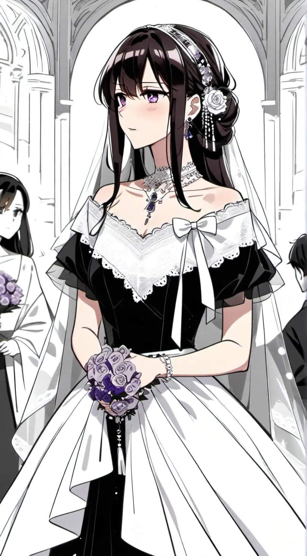 ai character: komi en una boda background