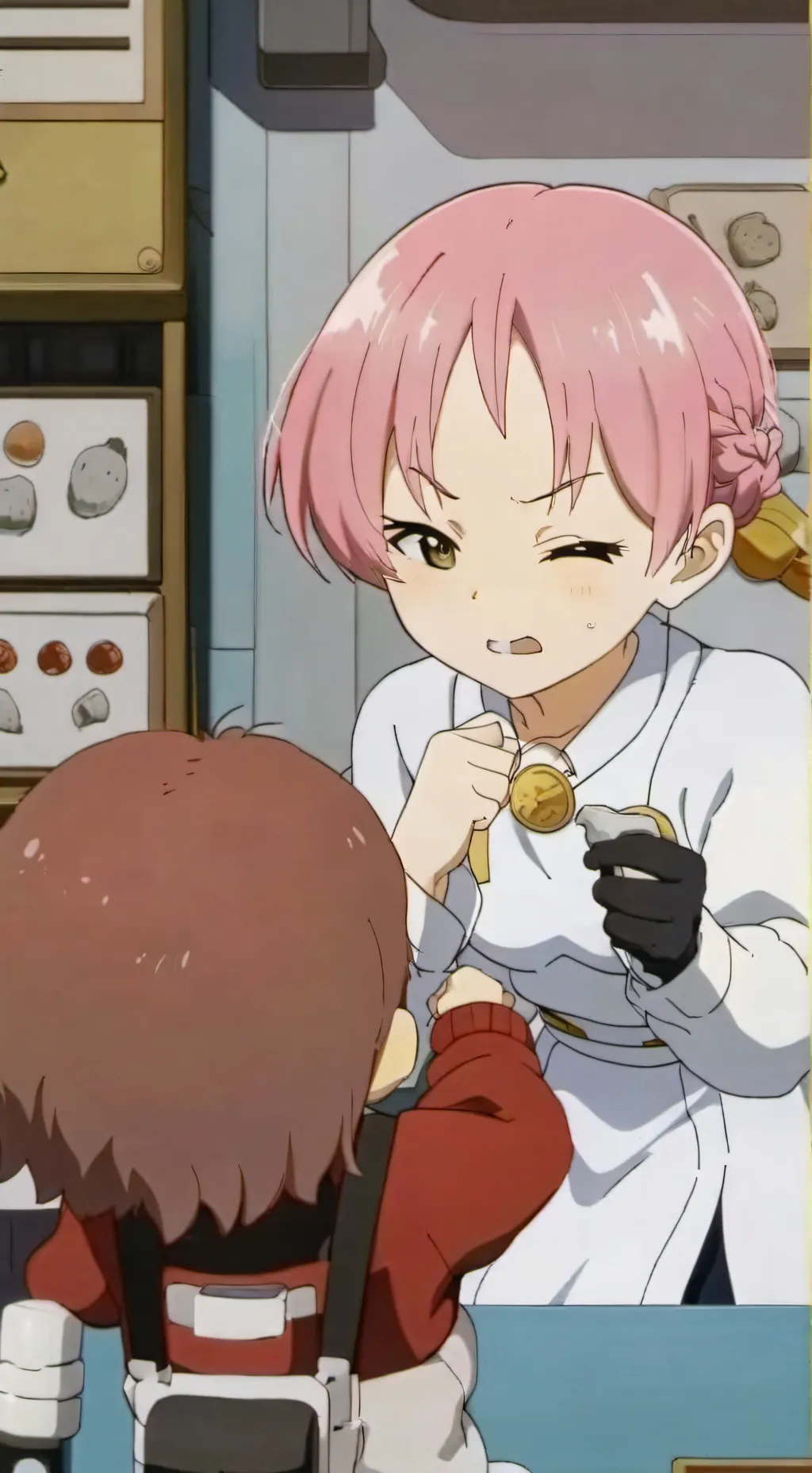 ai character: Anya and Saitama background