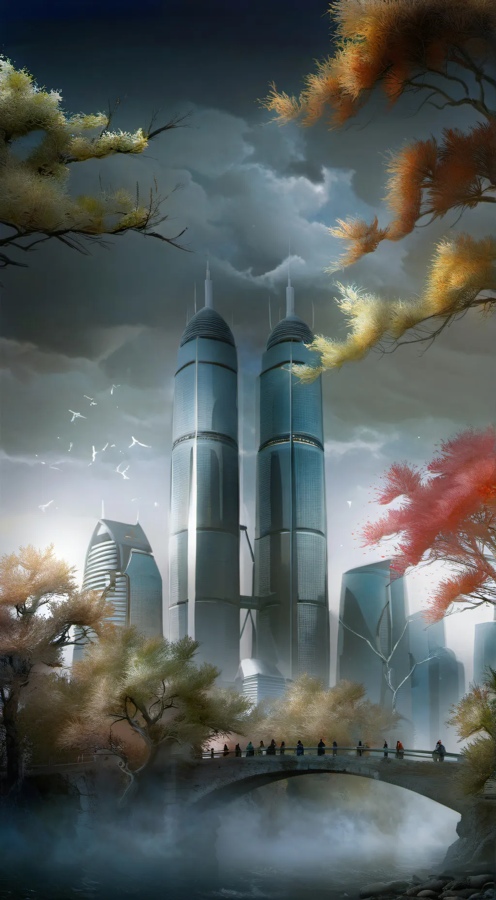 ai character: Twin towers  background