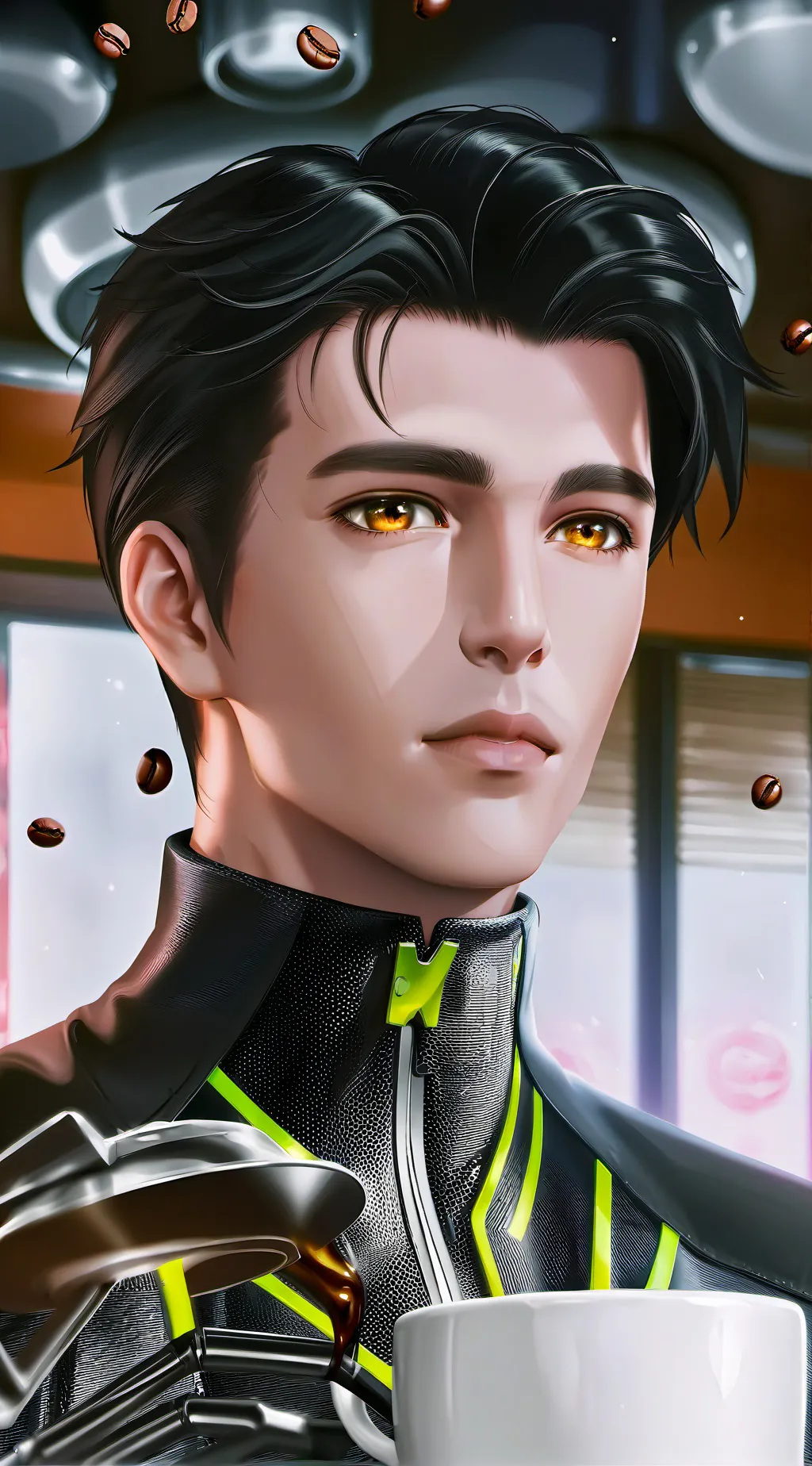 ai character: The Time Traveling Latte Fanatic background