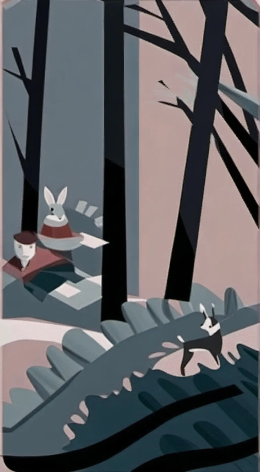 ai character: FPE snowy forest background