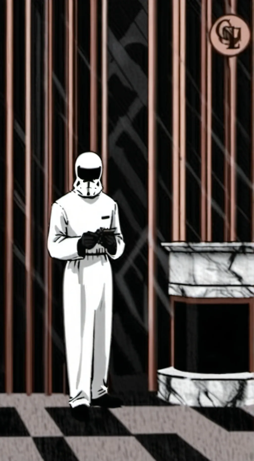 ai character: {□}_{■} background