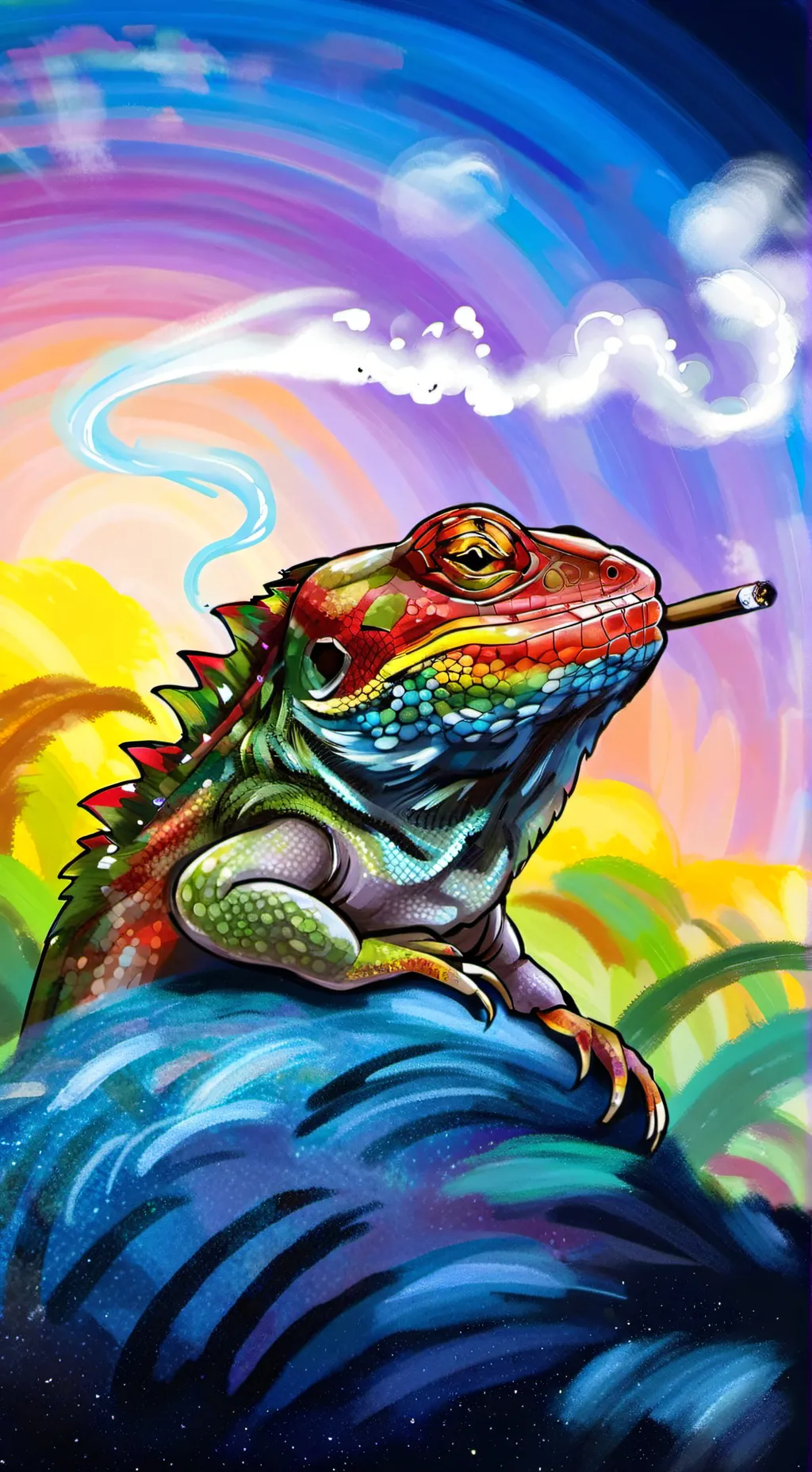 ai character: rainbow lizard background