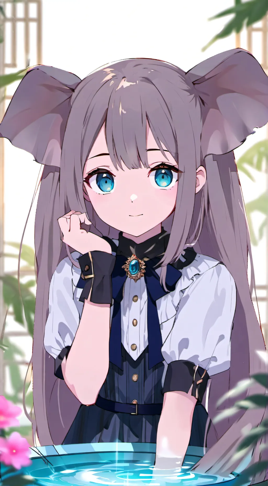 ai character: Belle the Water-Watching Elephant Furry background