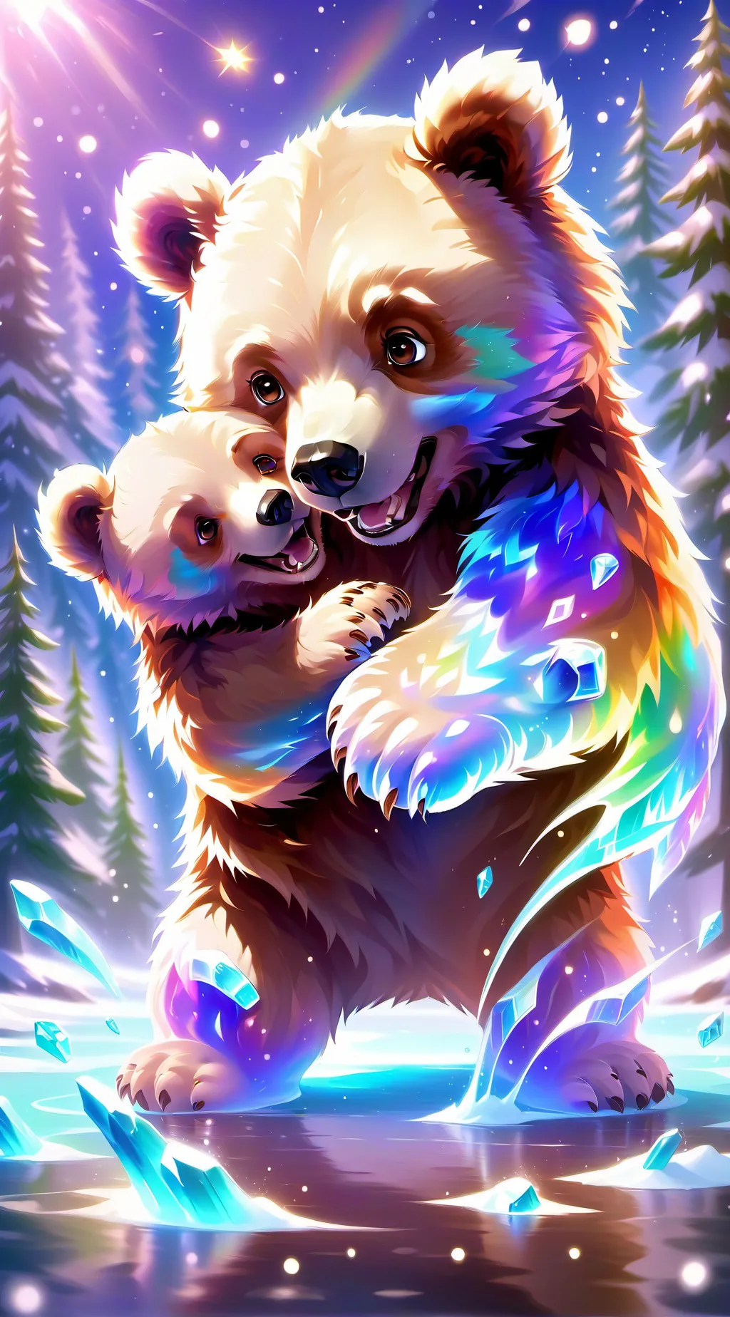 ai character: urso arco-íris background