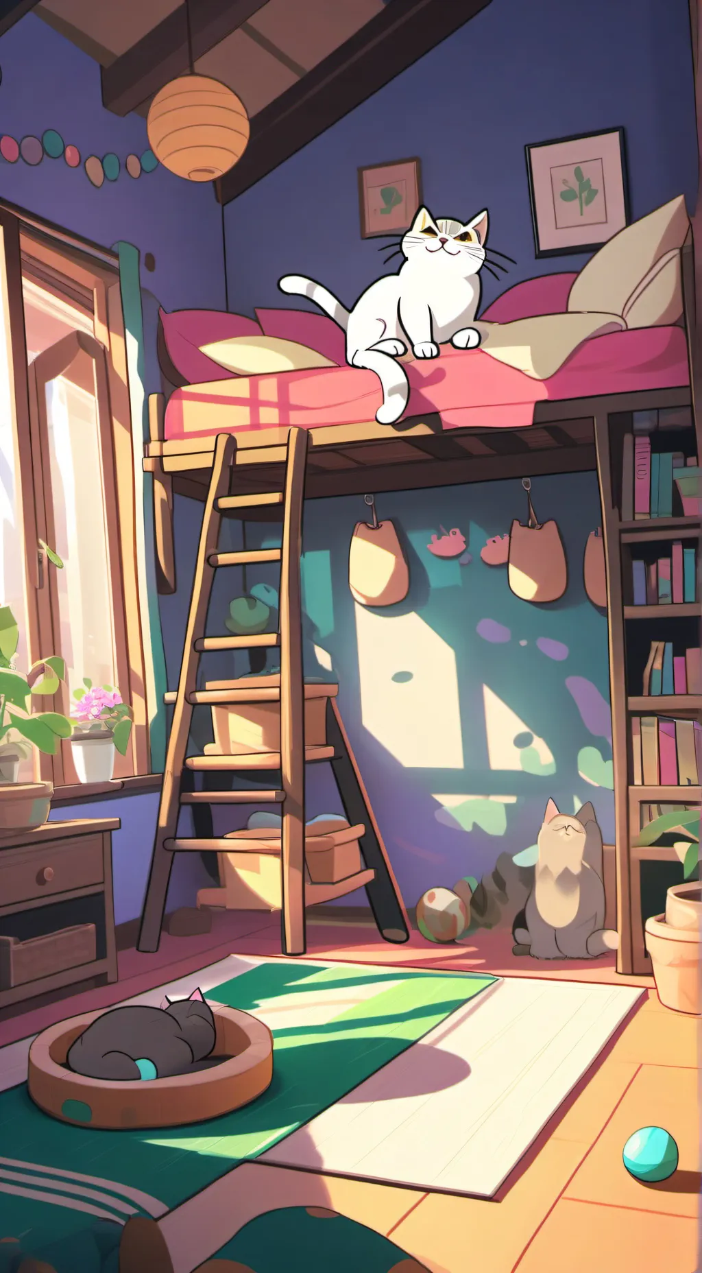 ai character: white cat /black  background