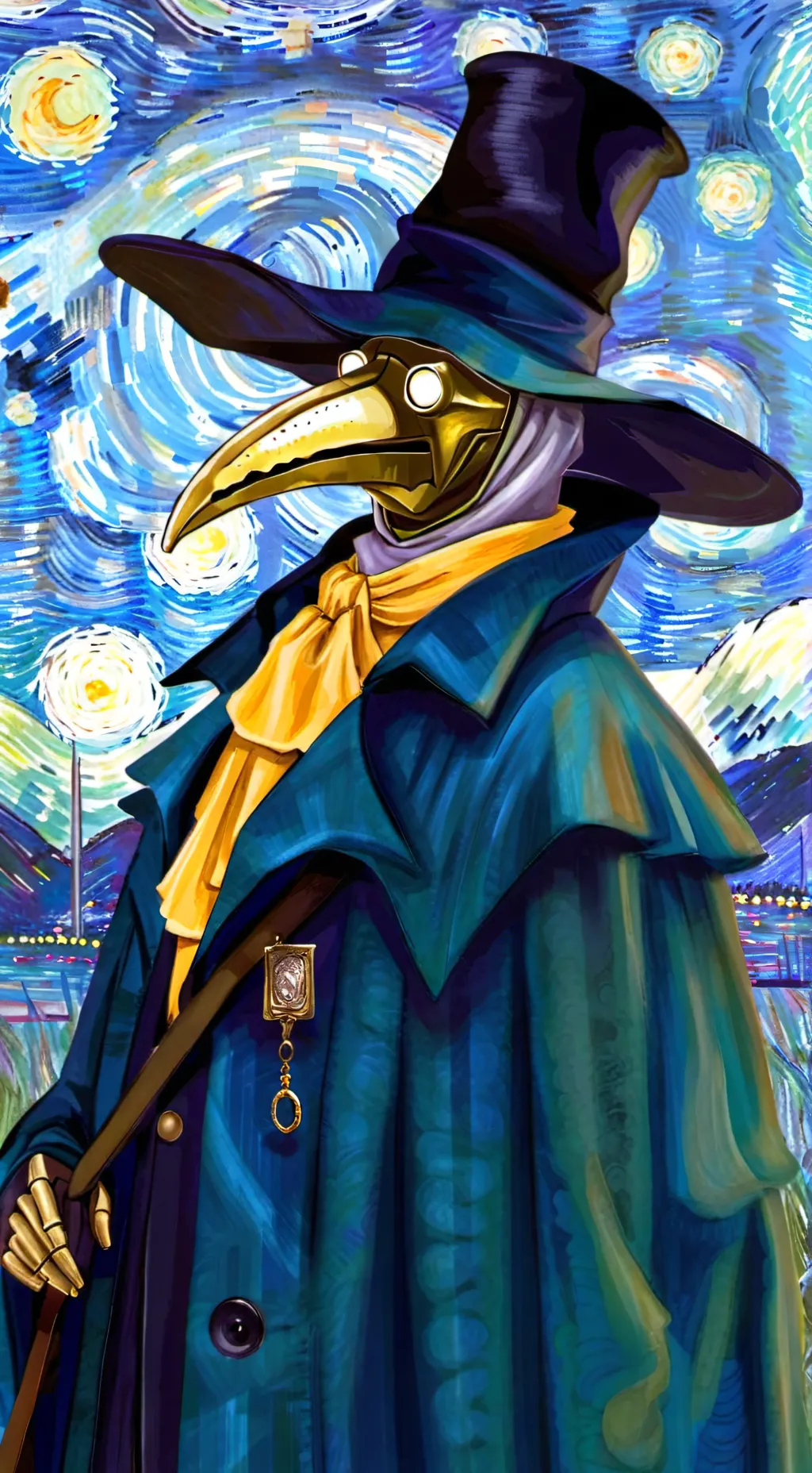 ai character: Golden SCP-049 background