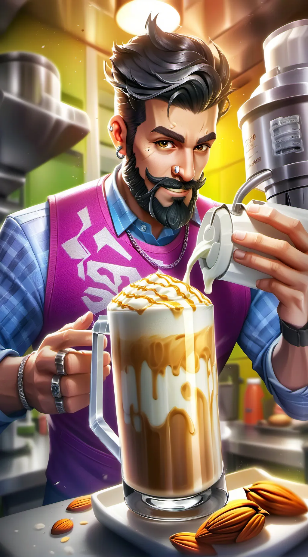 ai character: The Almond Milk Co background