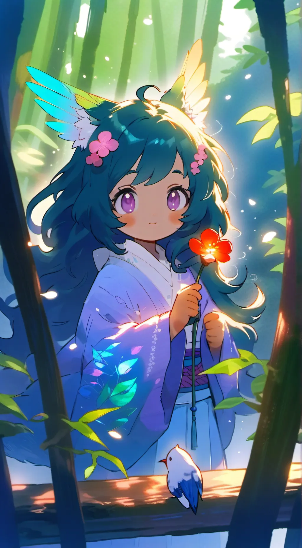 ai character: Iridescent Hummingcat background