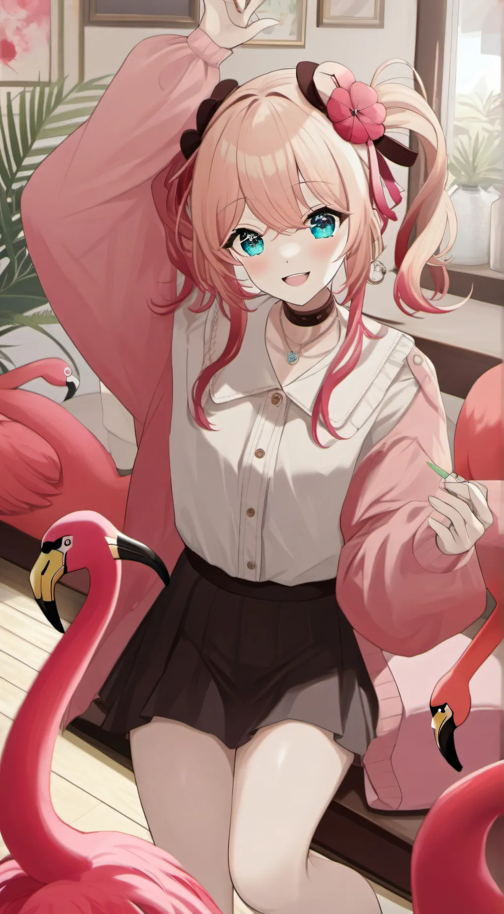 ai character: Fluffy Flamingo Spirit background