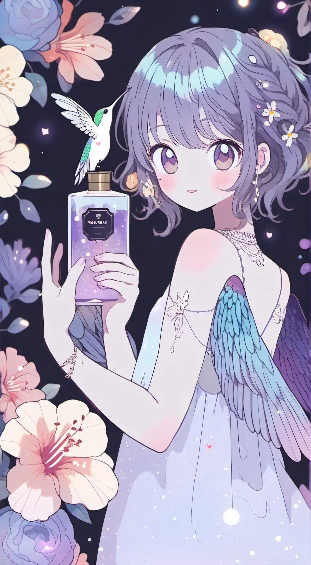 ai character: Iridescent Flutter Spirit background