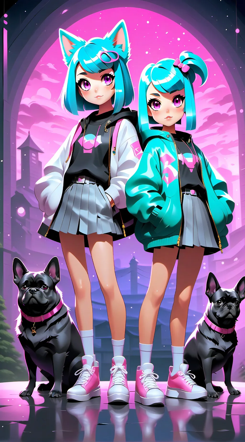 ai character: Two dog girls background