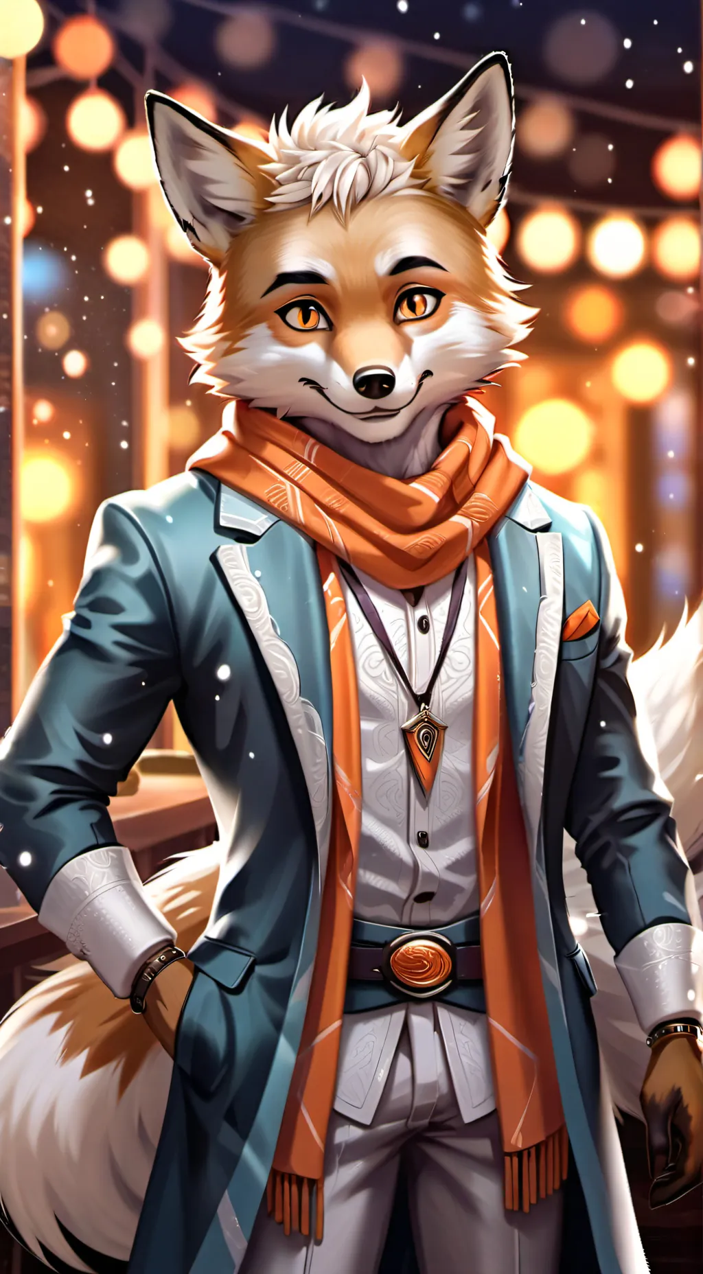 ai character: snow fox background