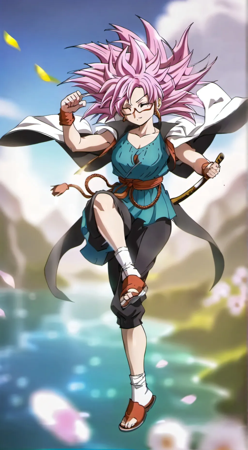 ai character: black goku mujer background