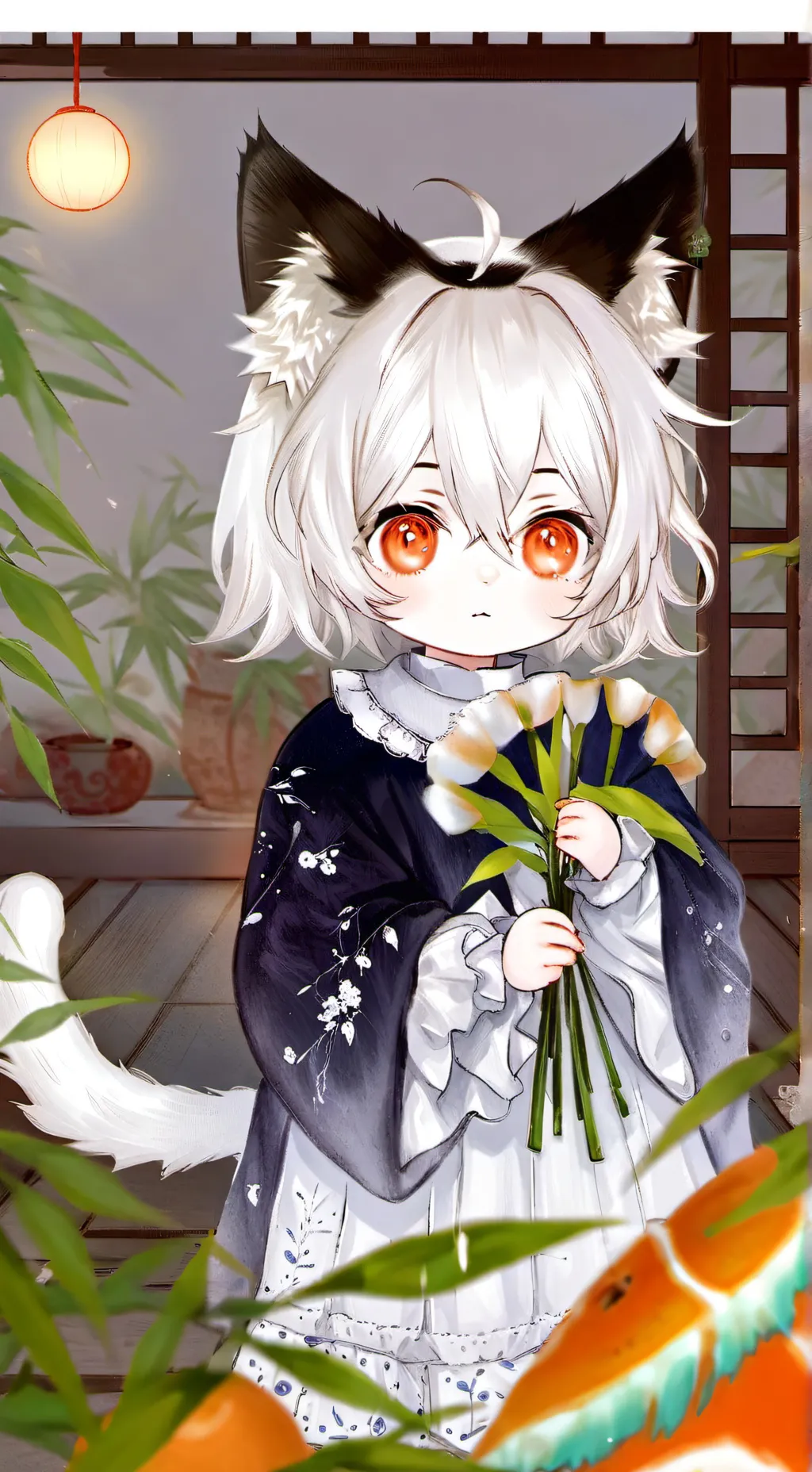 ai character: Orange White Baby Furry background