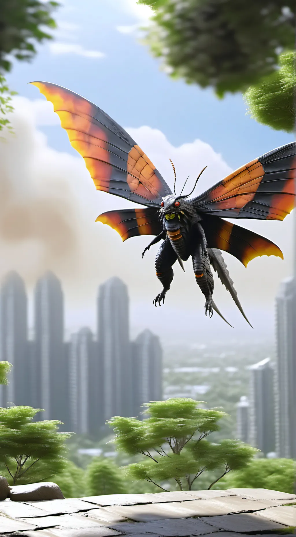 ai character: Mothra X Rodan background
