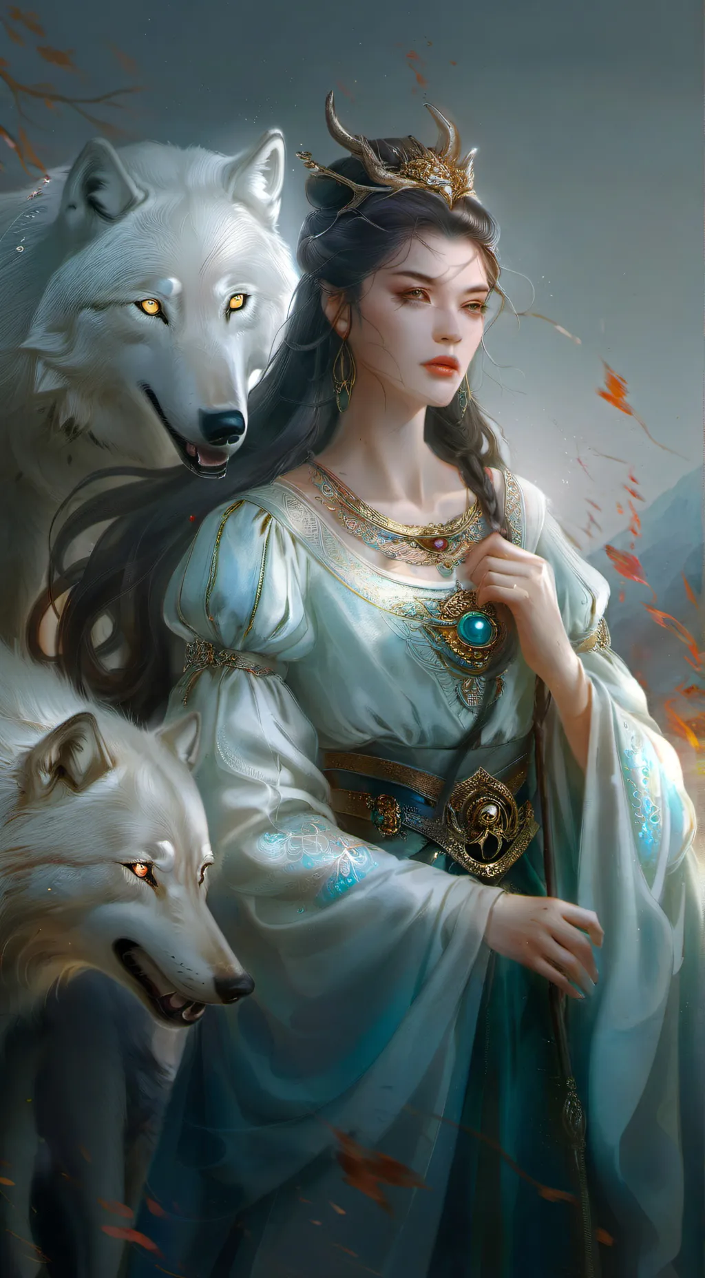 ai character: Night wolf queen background