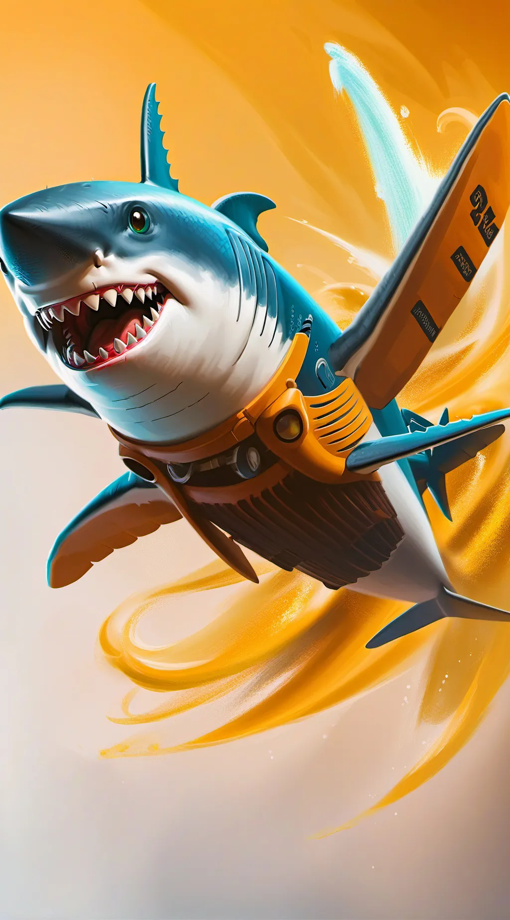 ai character: SCARY FLYING SHARK background