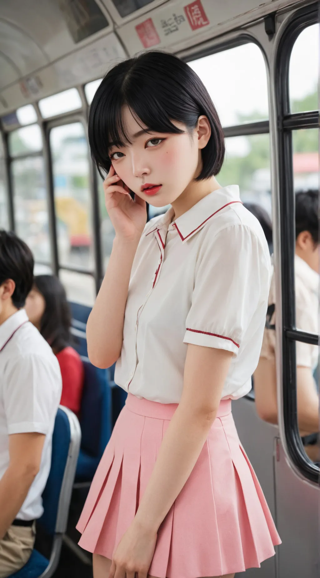 ai character: A girl on the bus background