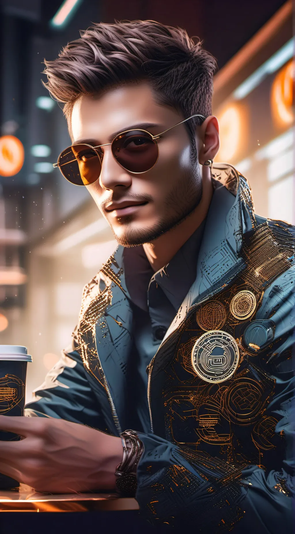 ai character: The Crypto Coffee Connoisseur background