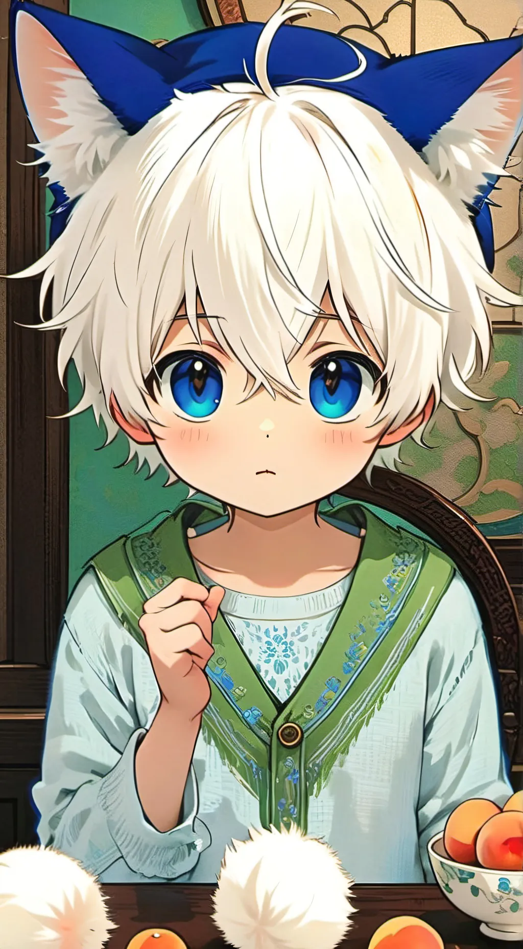 ai character: White Feline Spirit Gojo background