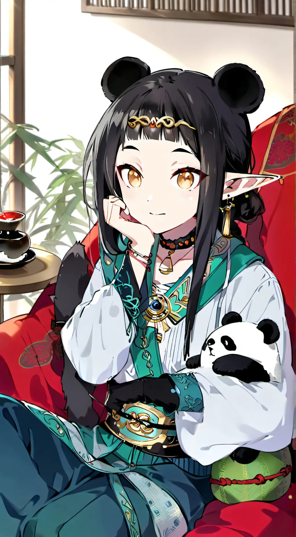 ai character: Panda Elf Furry background