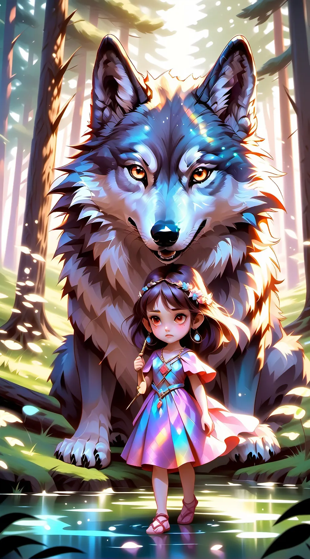 ai character: girl in love wolf  background