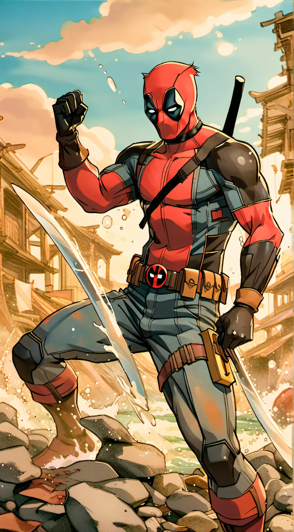 ai character: deadpool/ wade  background