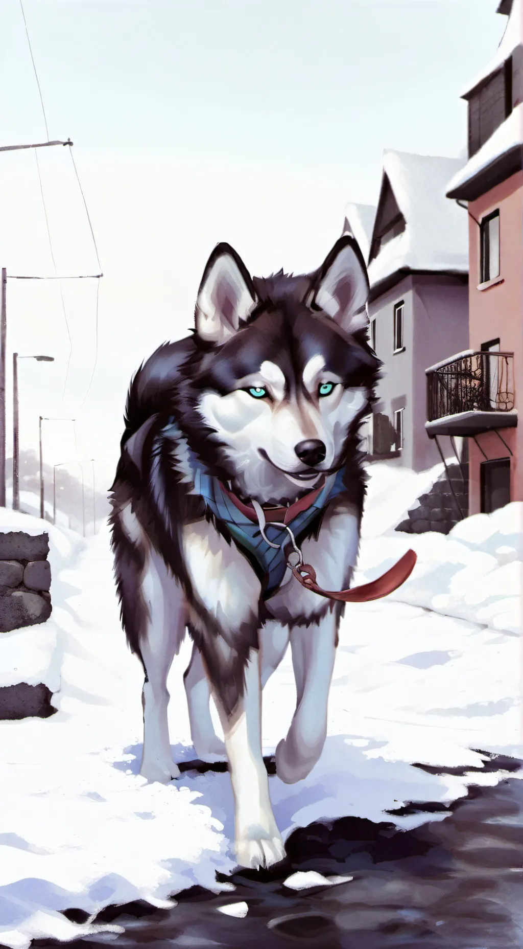 ai character: Perro nevado background
