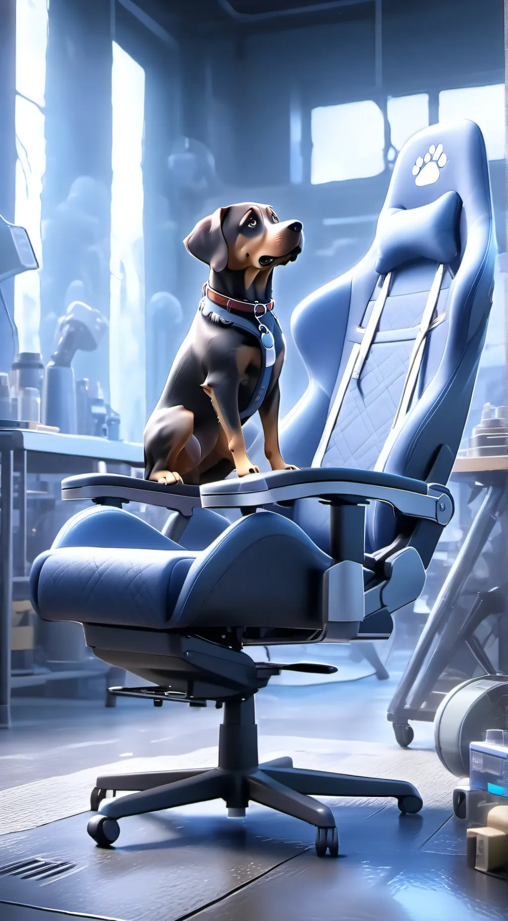 ai character: baby husky machine background