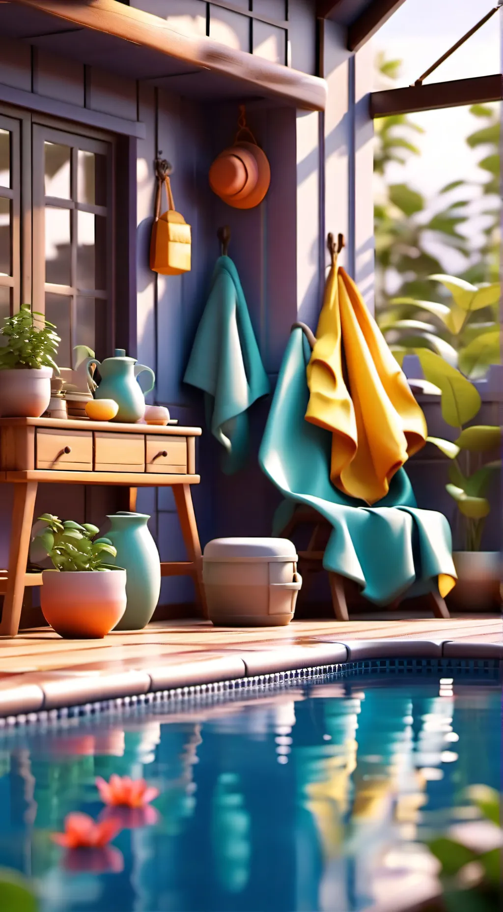 ai character: Mha pool party background