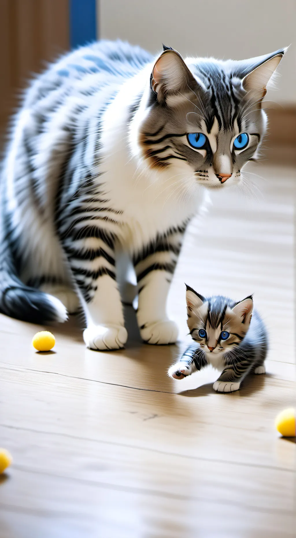 ai character: mama cat and Kitty background