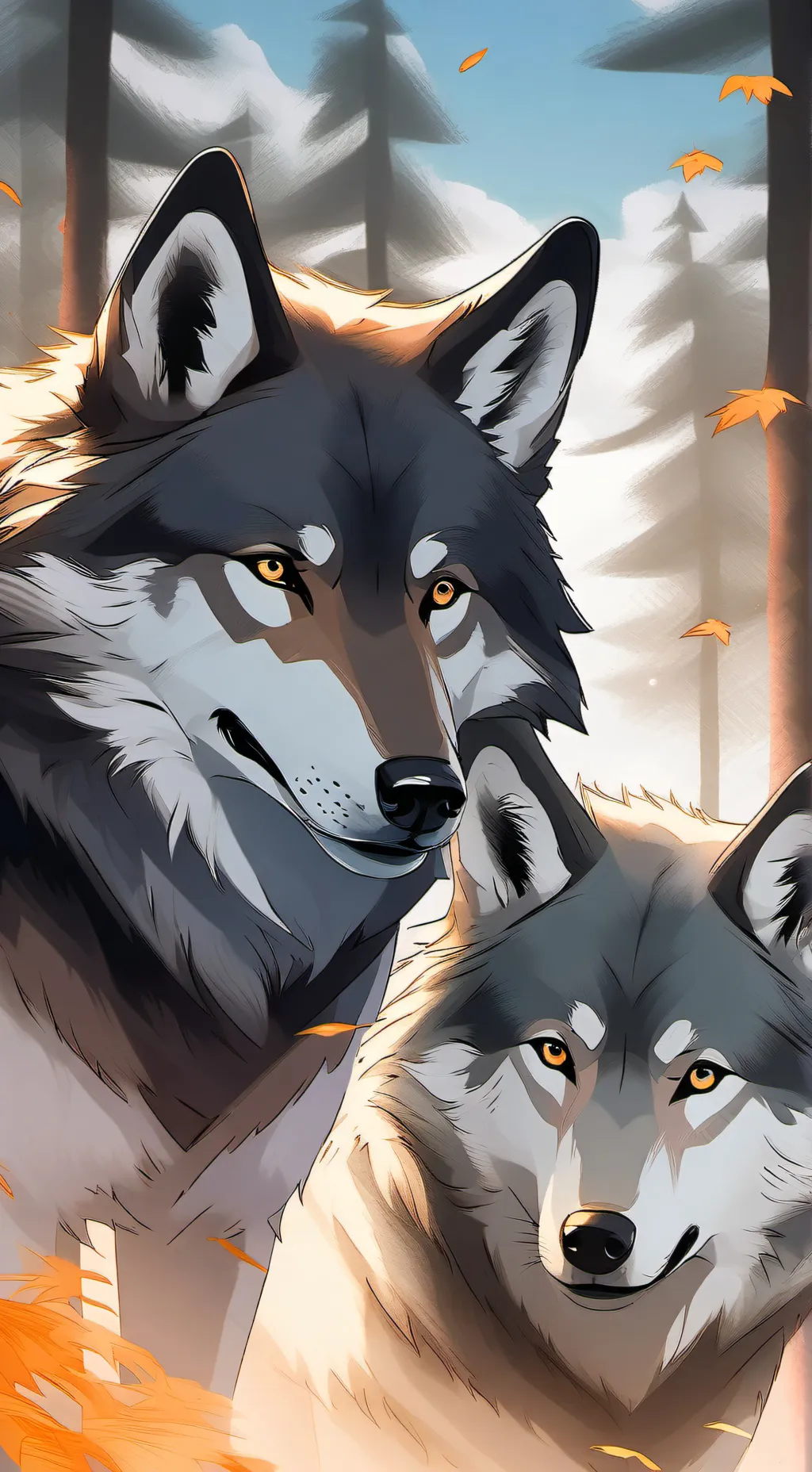 ai character: two female wolfs background