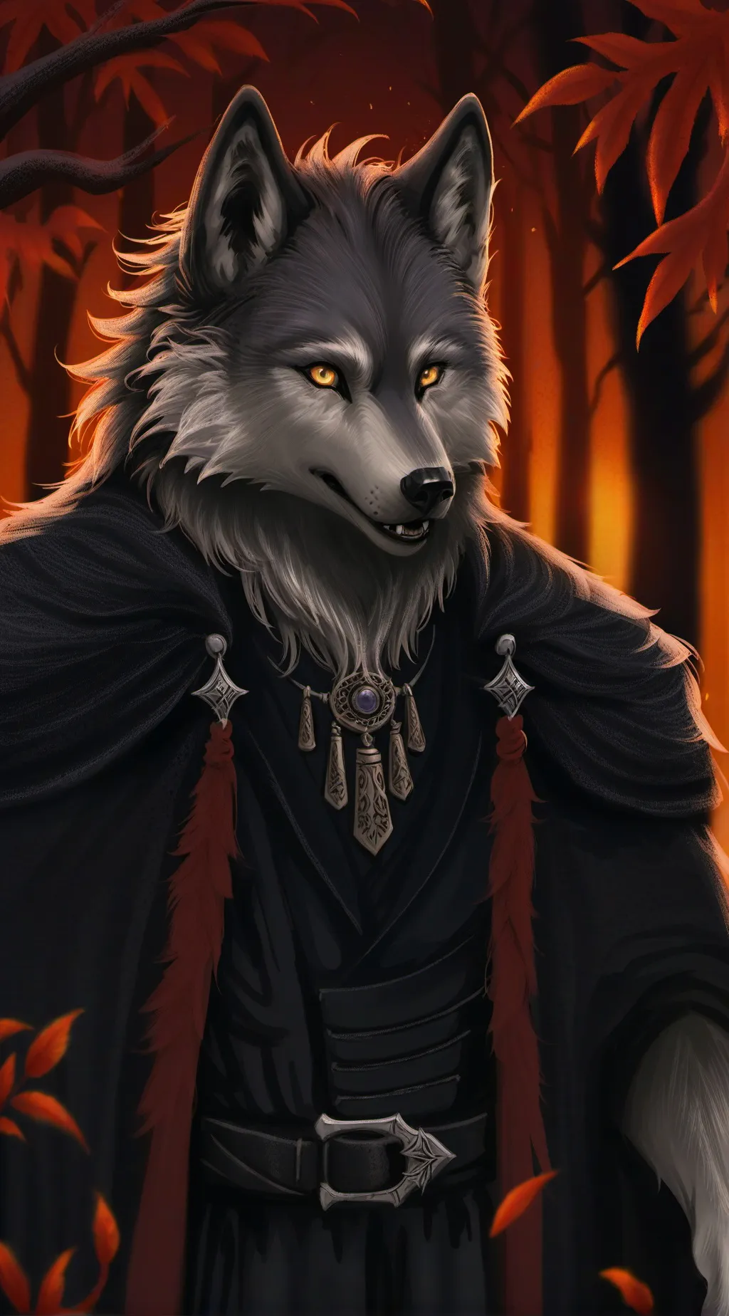ai character: wolf × witch background