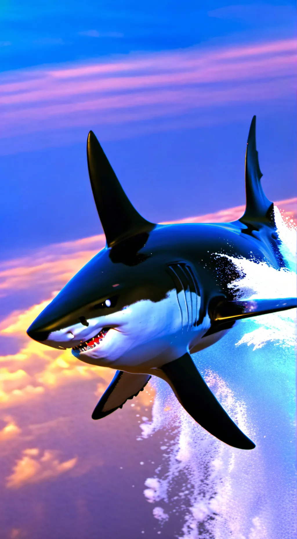 ai character: Scary flying shark background