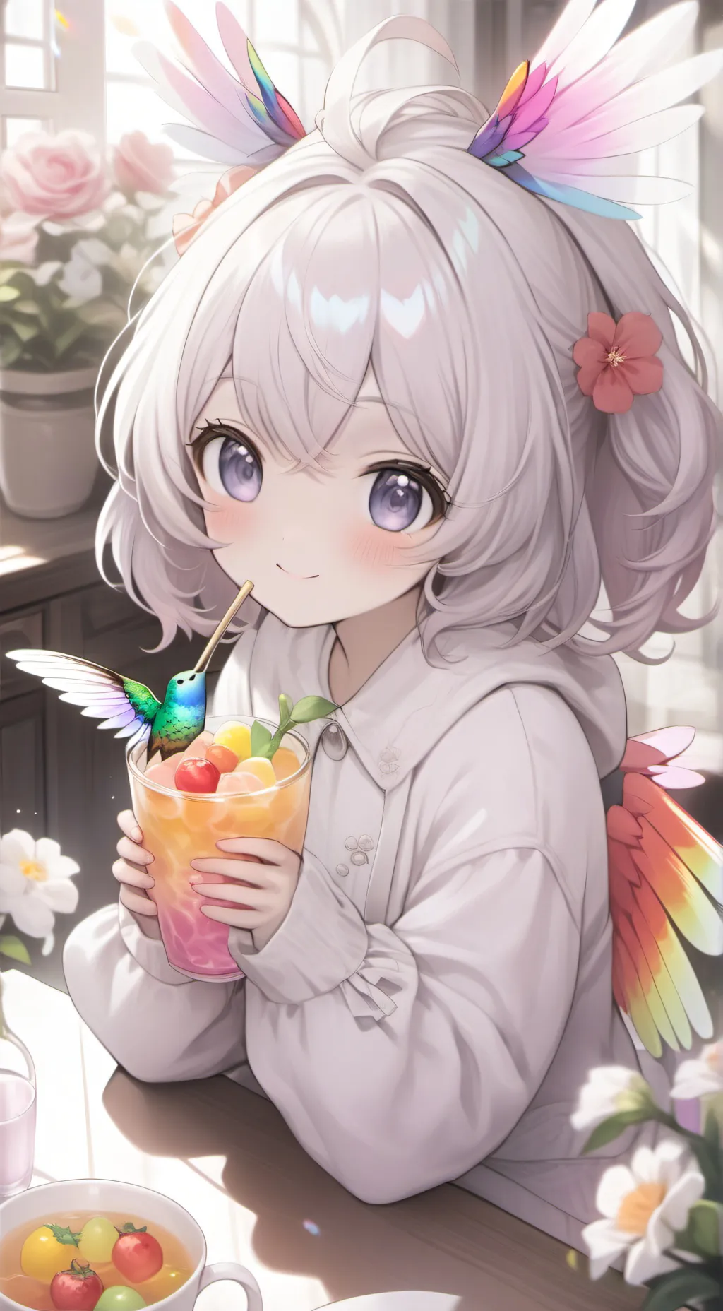 ai character: Rainbow Hummingbird Furry background
