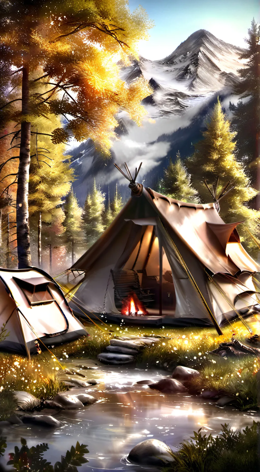 ai character: camp fire background