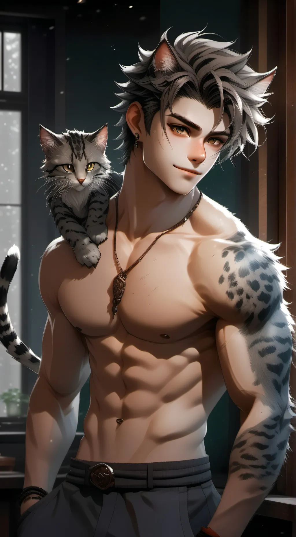 ai character: Mottled Feline Spirit background