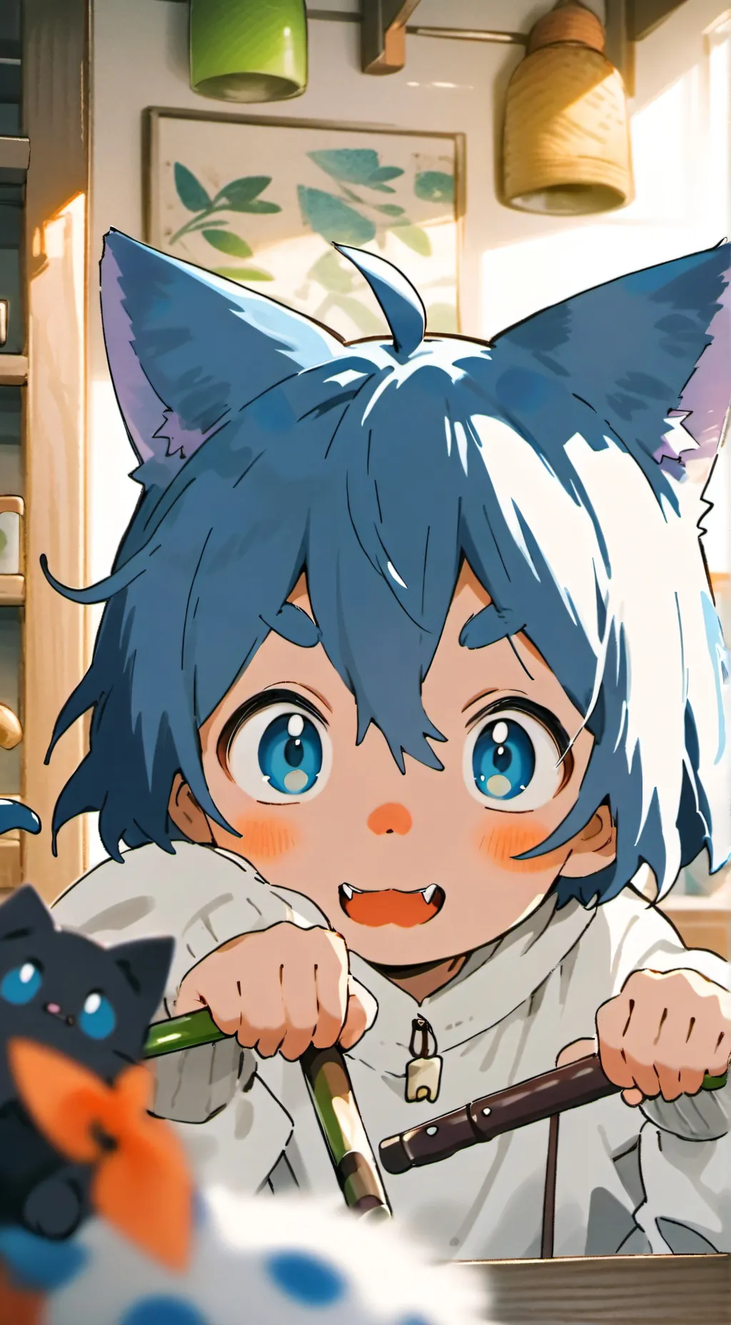 ai character: Blue Streamer Furry background