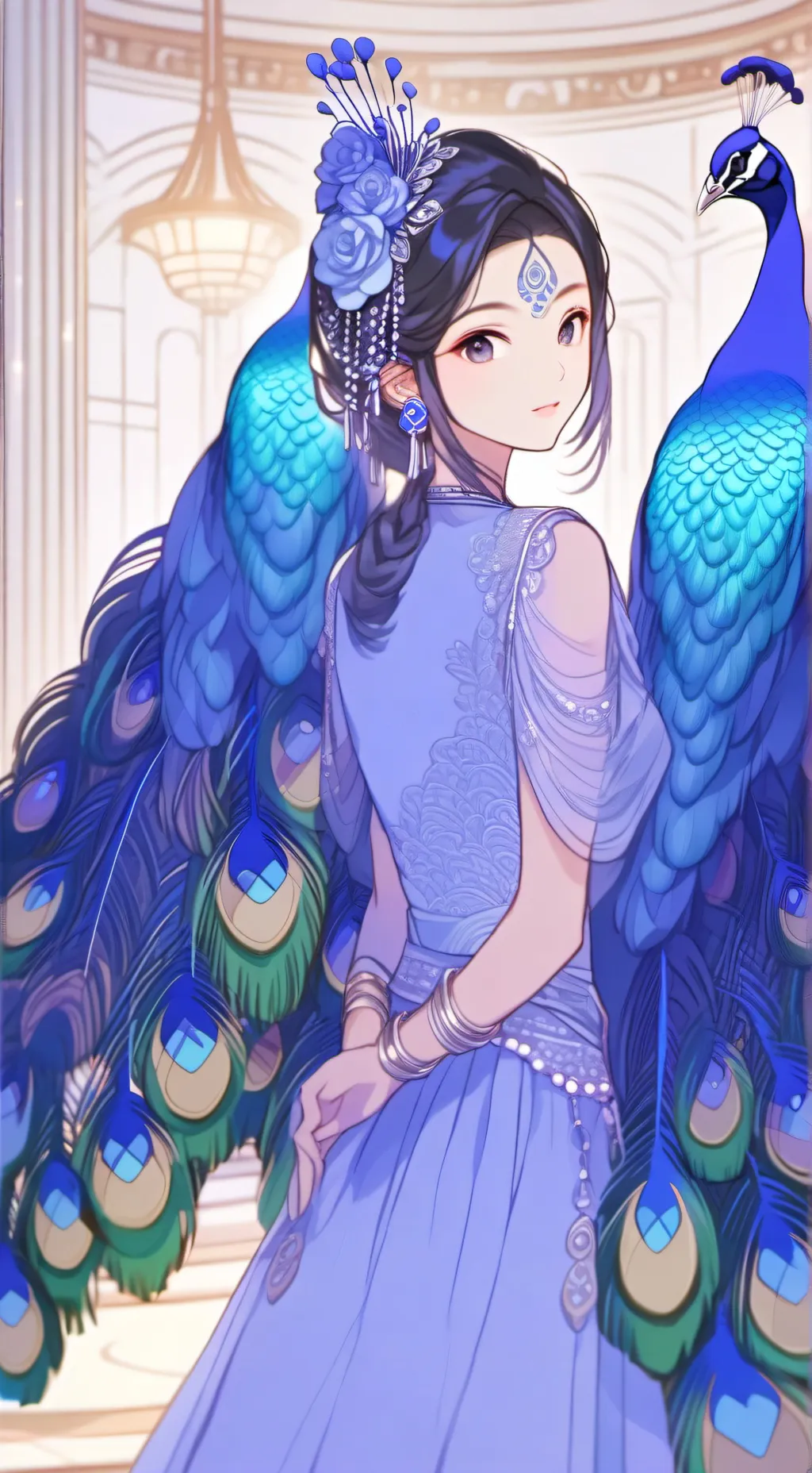 ai character: Peacock Feather Furry background