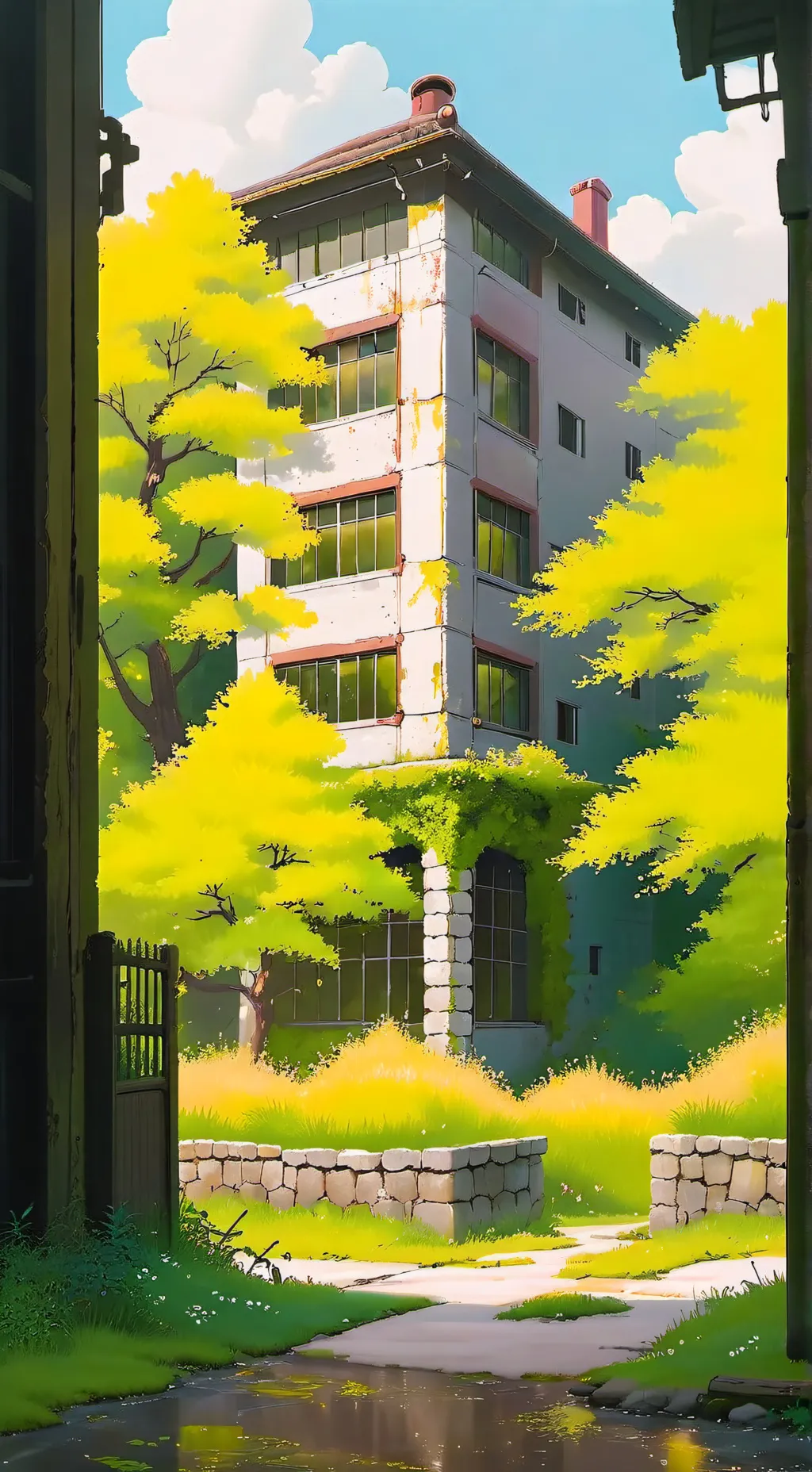 ai character: abandoned building background