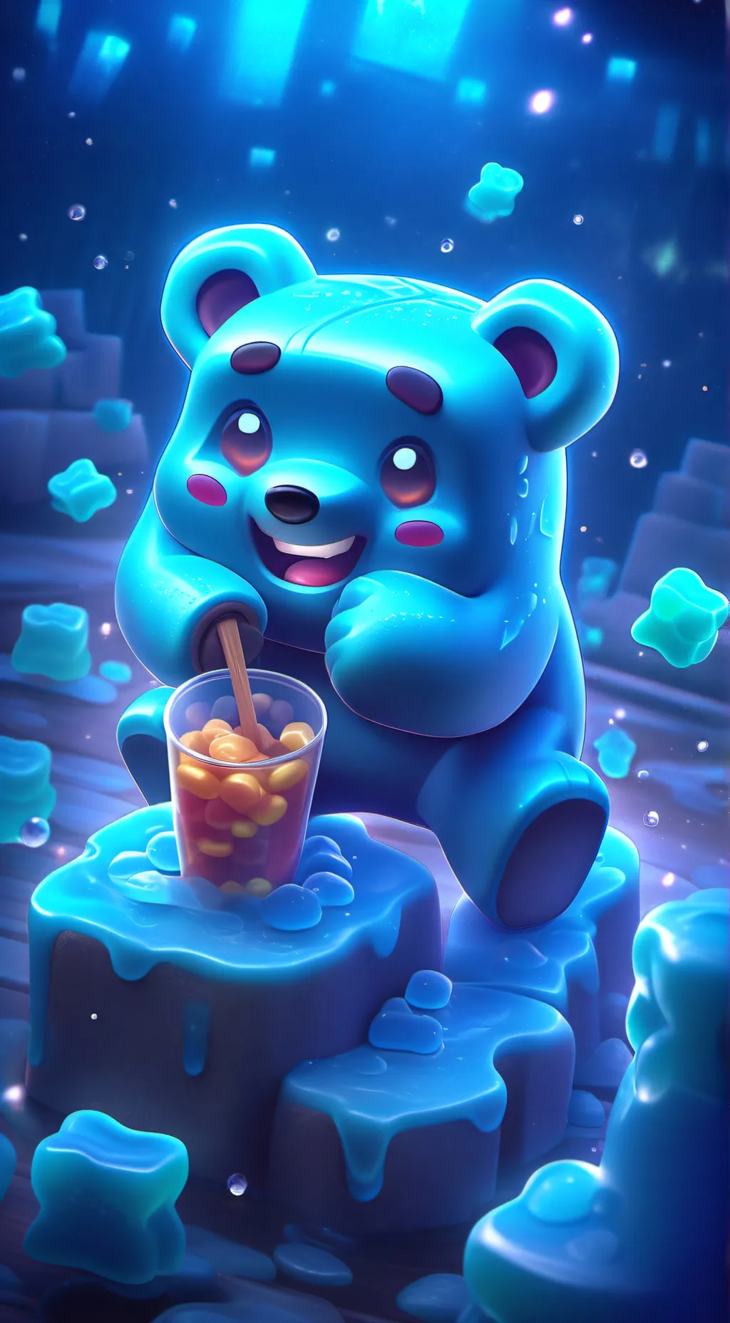 ai character: Gummy bear war background