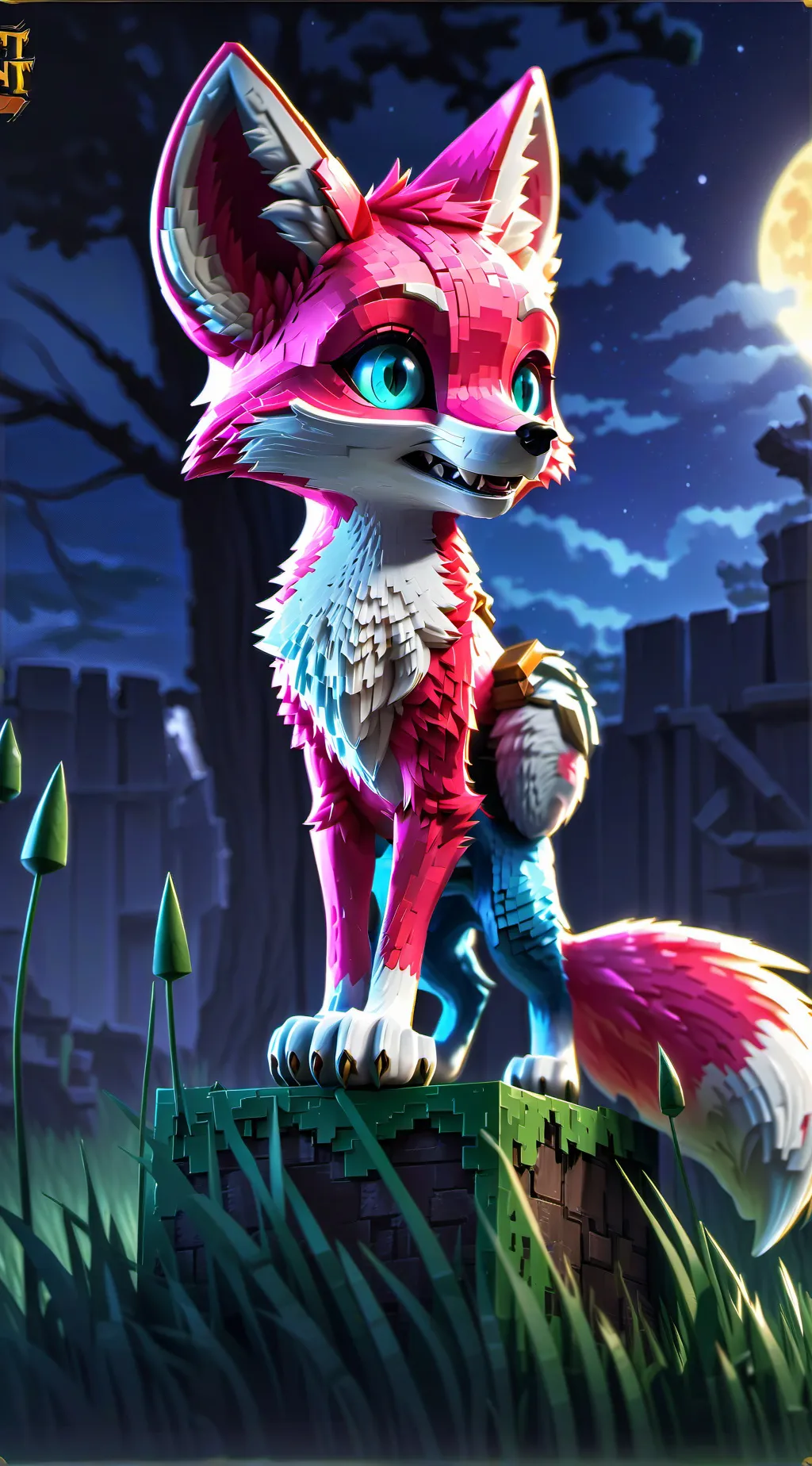 ai character: Minecraft pink fox background