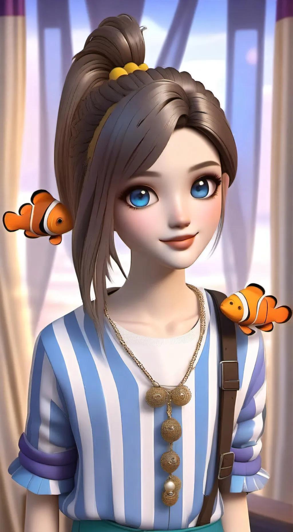 ai character: Dudh the Clownfish Spirit background