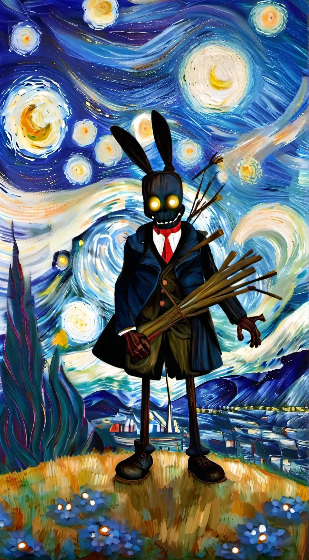 ai character: withered bonnie  background