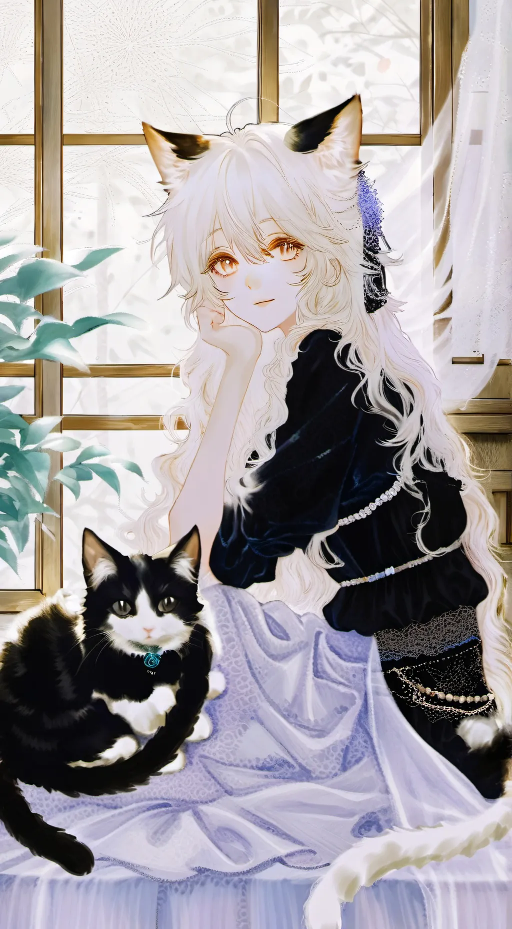 ai character: Solar-Patterned Feline Furry background