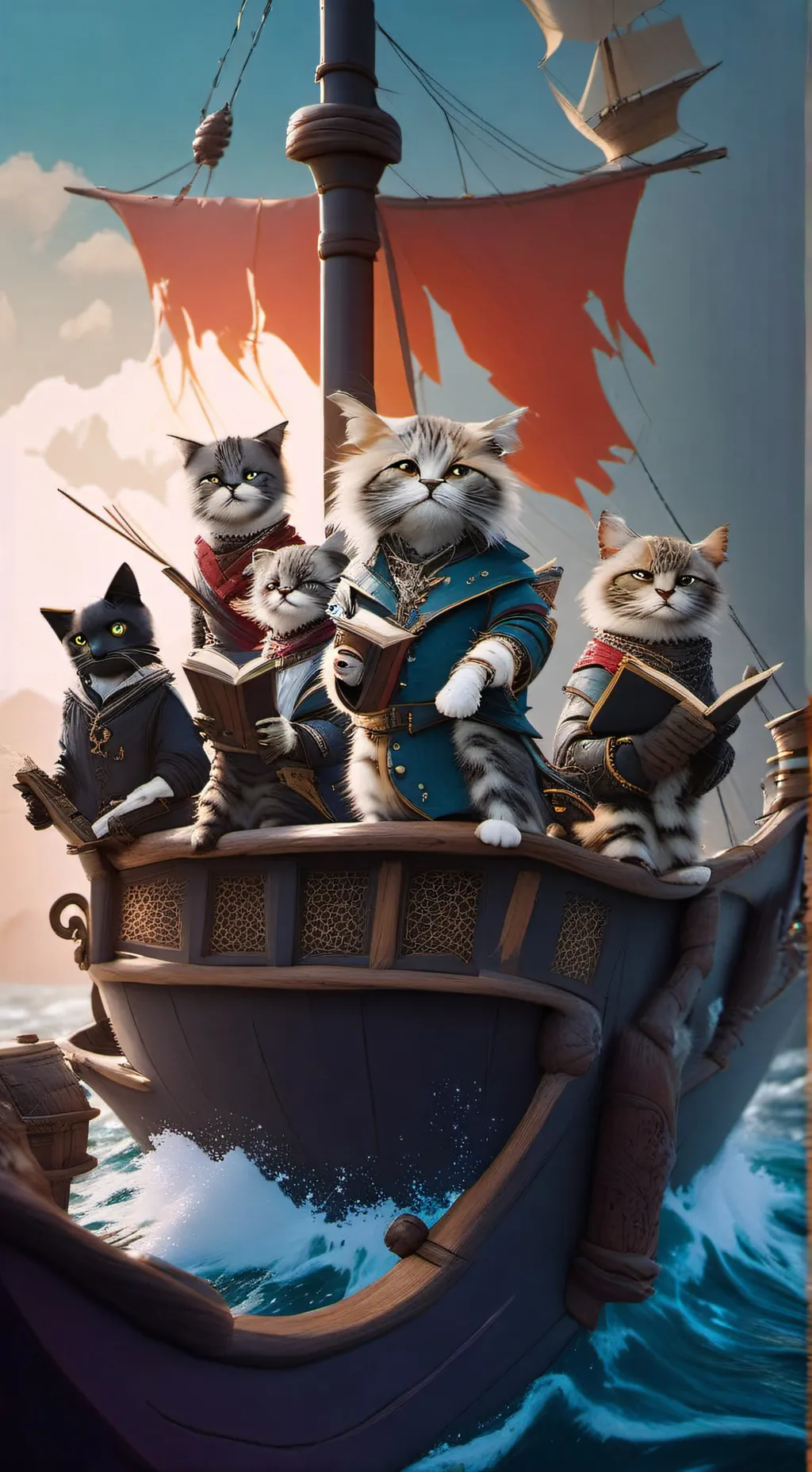 ai character: un barco de gatos? background