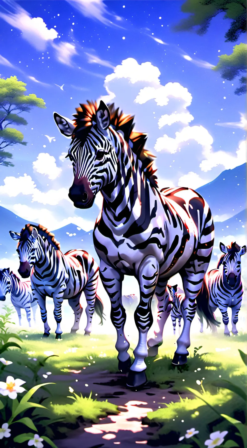 ai character: swarm of zebras  background