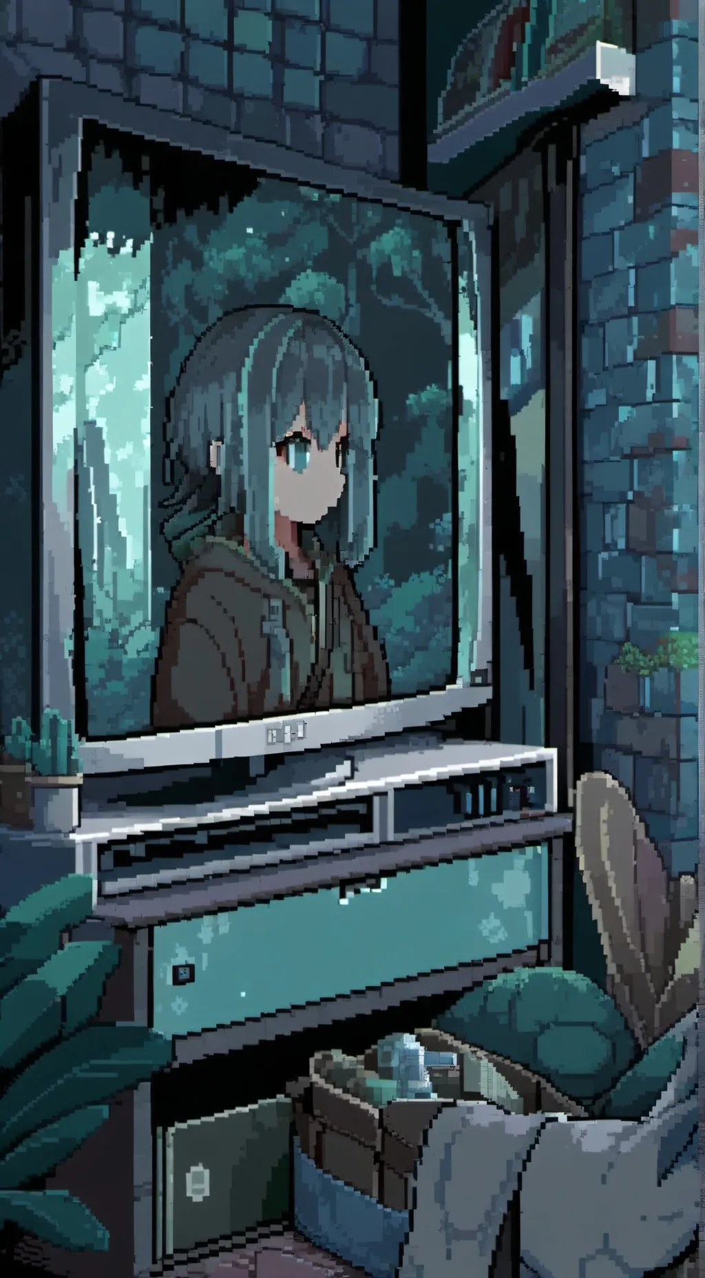 ai character: 📺vee📺 background